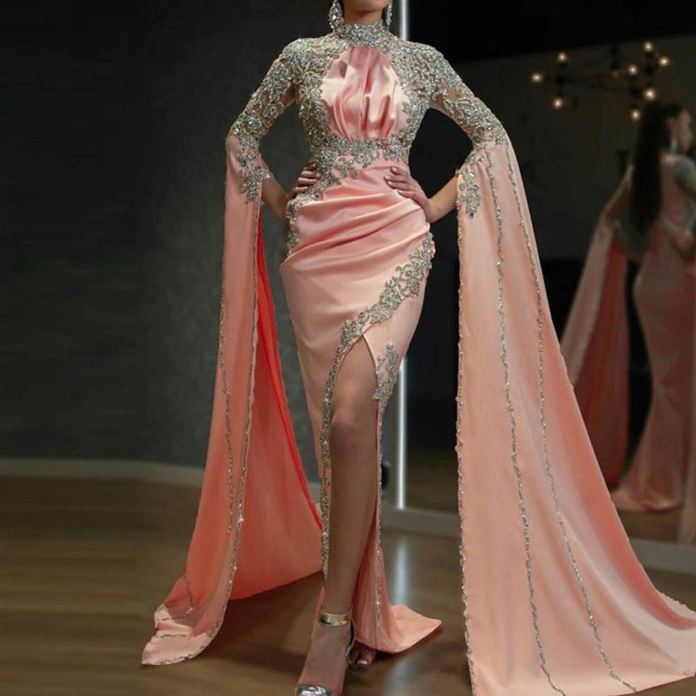 ZARA Spring Pink Sexy Evening Dress Slit Gold Glitter Maxi Long Dress